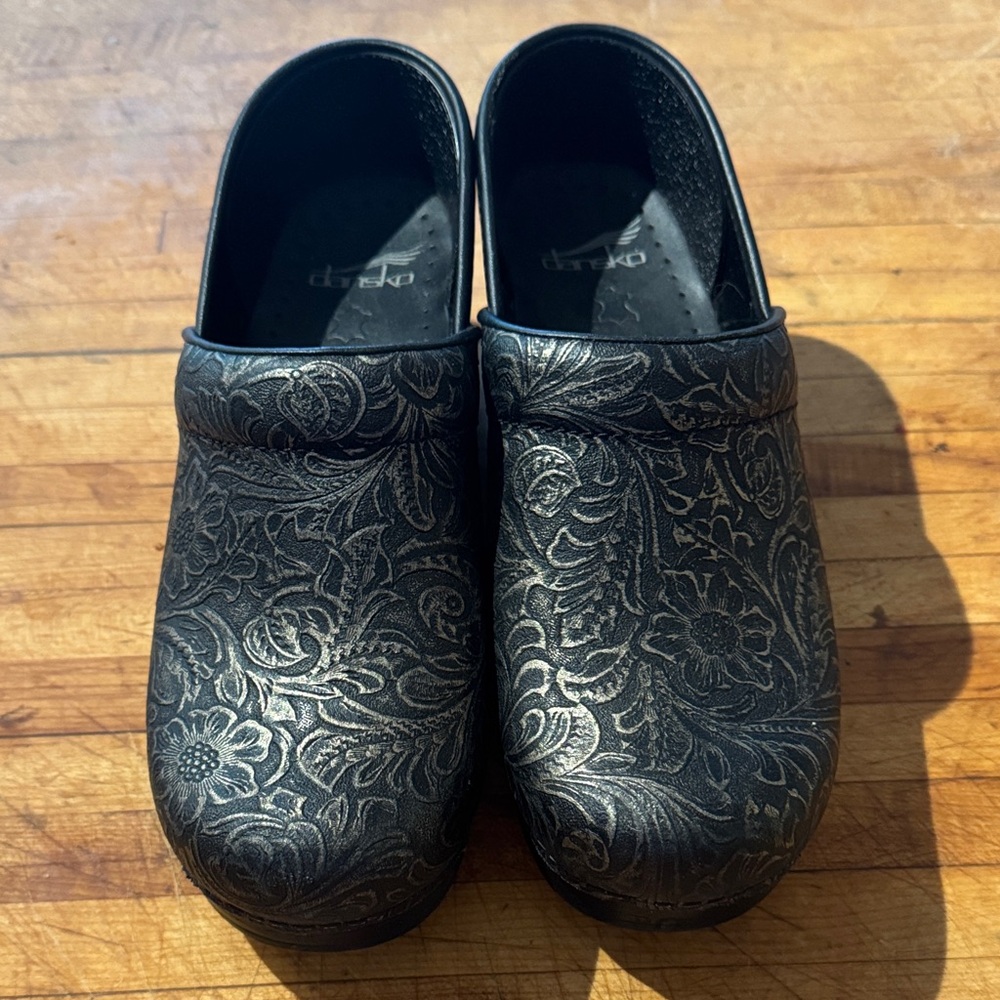 Black Dansko Floral embellished Clogs